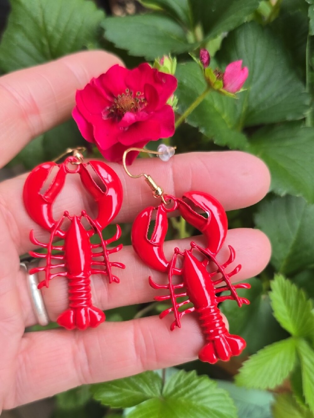 🦞Red Enamel Metal Lobster Dangle Earrings 4th JULY🦫 NEW
